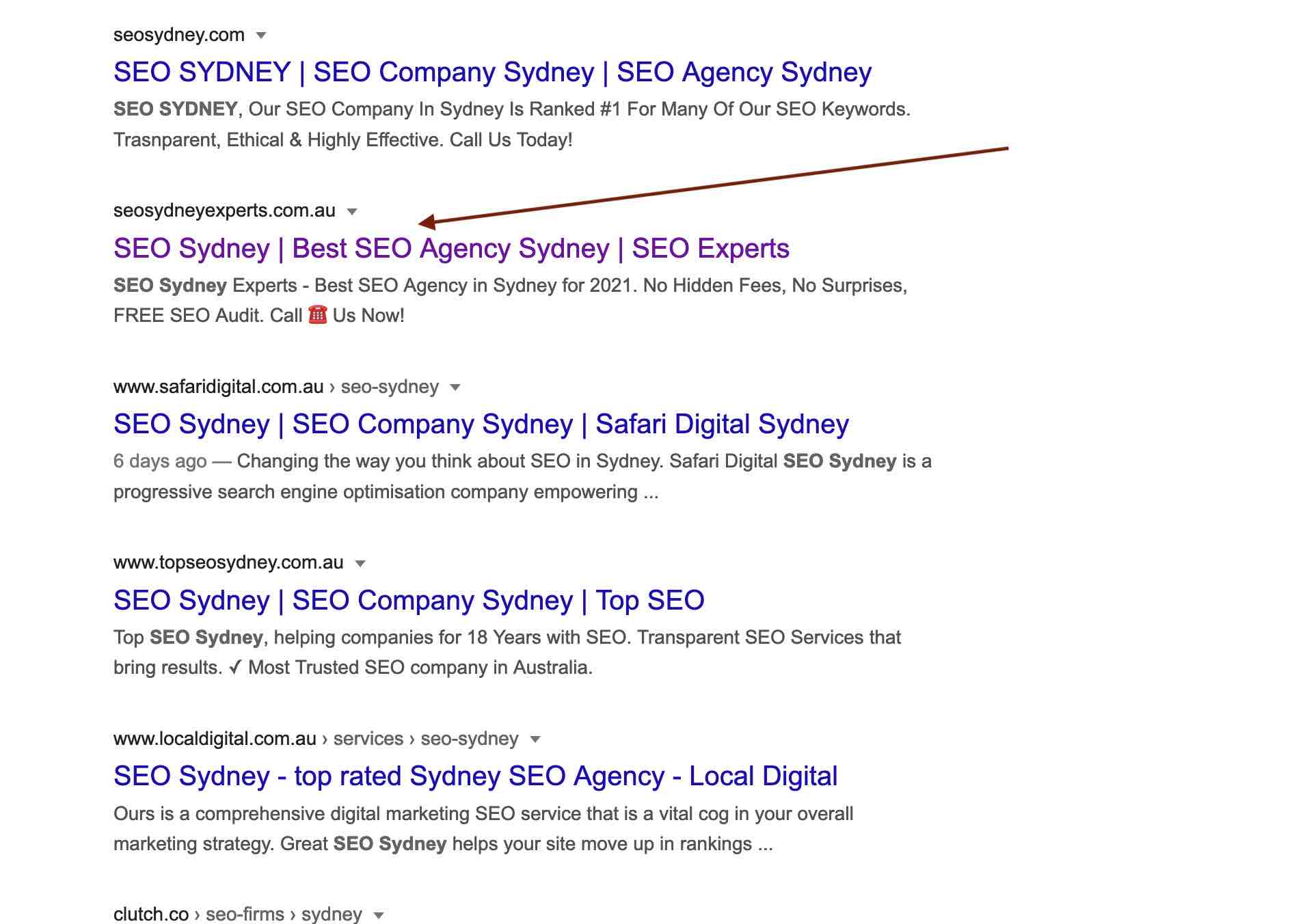 page 1 google results for seo sydney