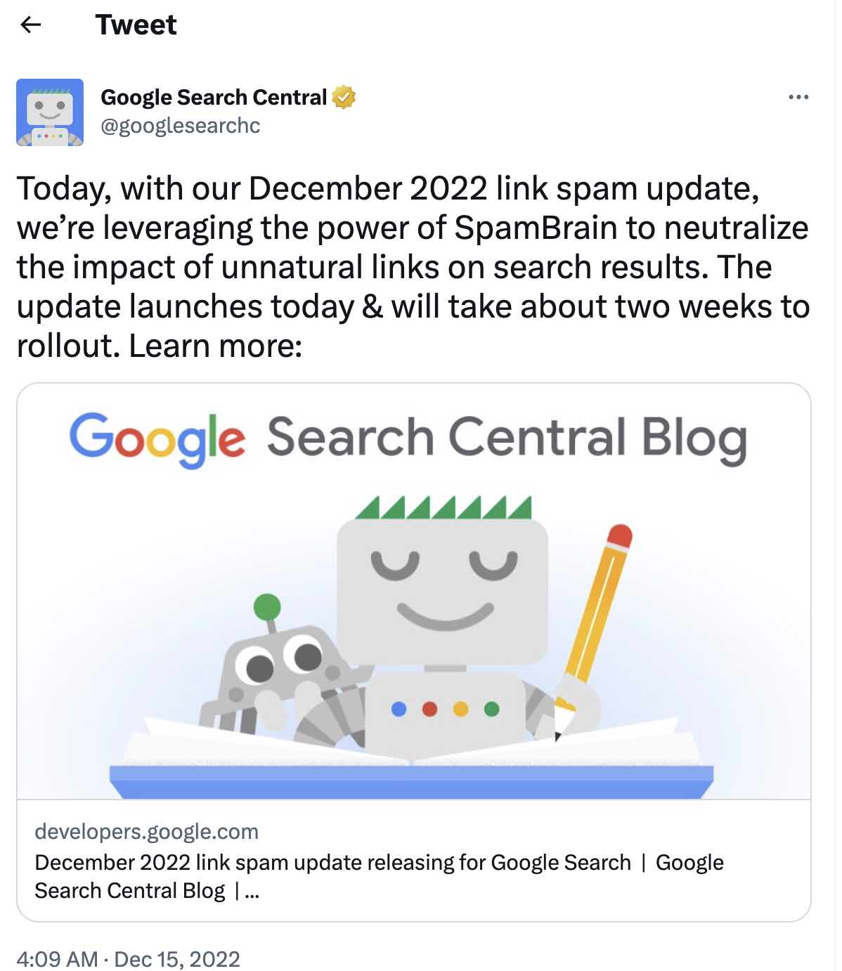 Google’s December 2022 Link Spam Algorithm Update